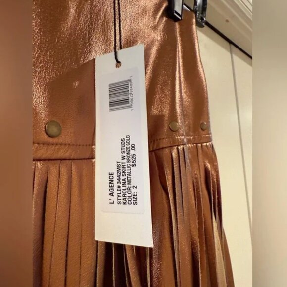 L'Agence Women's Metallic Bronze Karolina Fringe Skirt- NWT - Picture 5 of 5